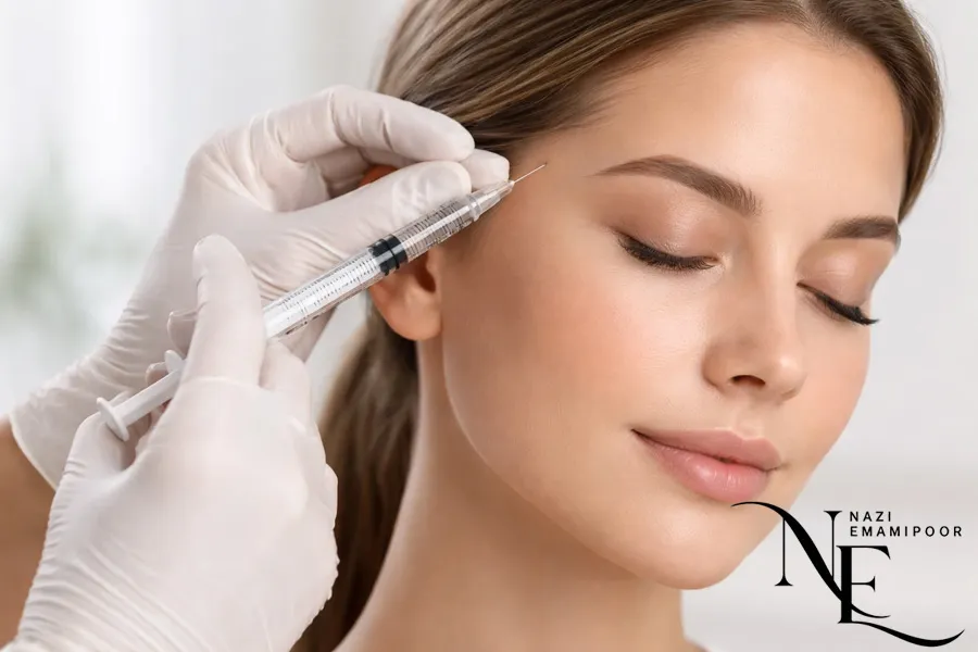 تزریق فیلر شقیقه بانوان توسط پزشک متخصص با تکنیک ایمن و دقیق