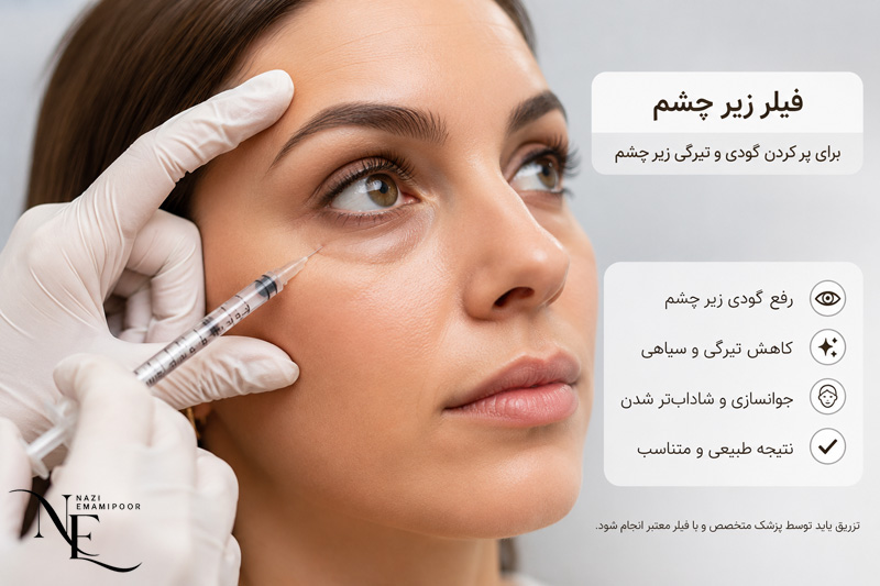 تزریق فیلر زیر چشم برای رفع گودی، کاهش تیرگی و جوانسازی اطراف چشم